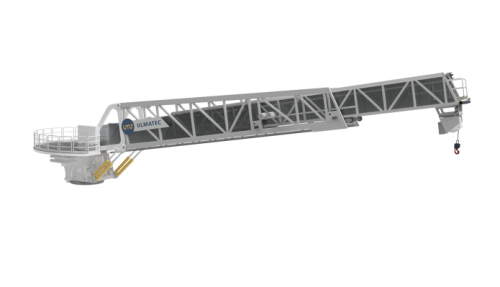 Gangbroen tilbyr overlegen kapasitet med 12m teleskopisk kompensering, trinnløs justerbar høyde (til vindturbinene) og har potensiale for kraftregenerering under gangbrooperasjoner. Foto: Ulmatec