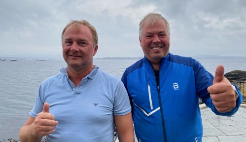 To fornøyde redere; f.v. Johannes Økland og Arild Sekkingstad. Foto: Stadyard.