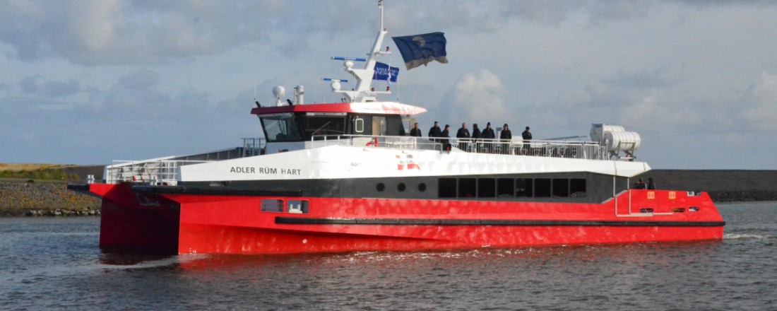 The study is therefore based on an existing and technically feasible vessel: the Adler Rüm Hart  ferry. Photo: Wyker Dampfschiffs-Reederei.