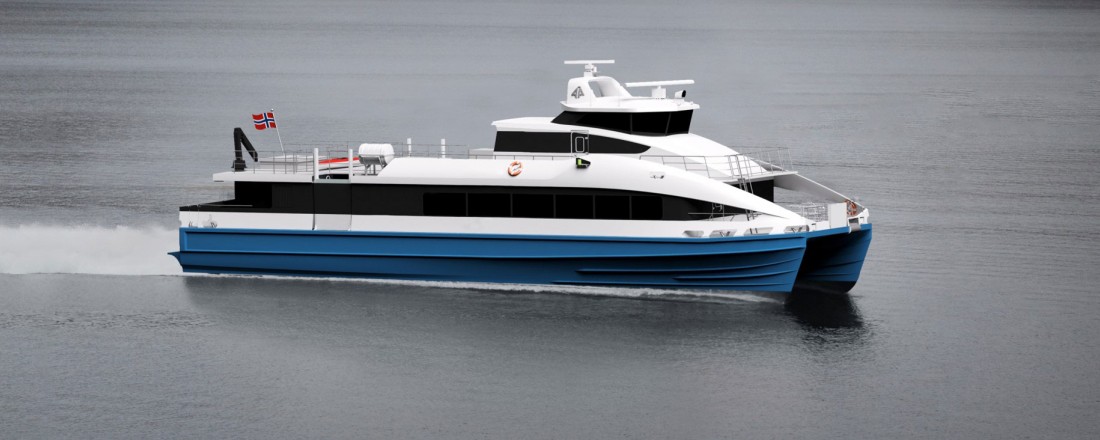 Brødrene Aa skal bygge to slike hurtigbåter til Nordland Fylkeskommune. Illustrasjon: Brødrene Aa