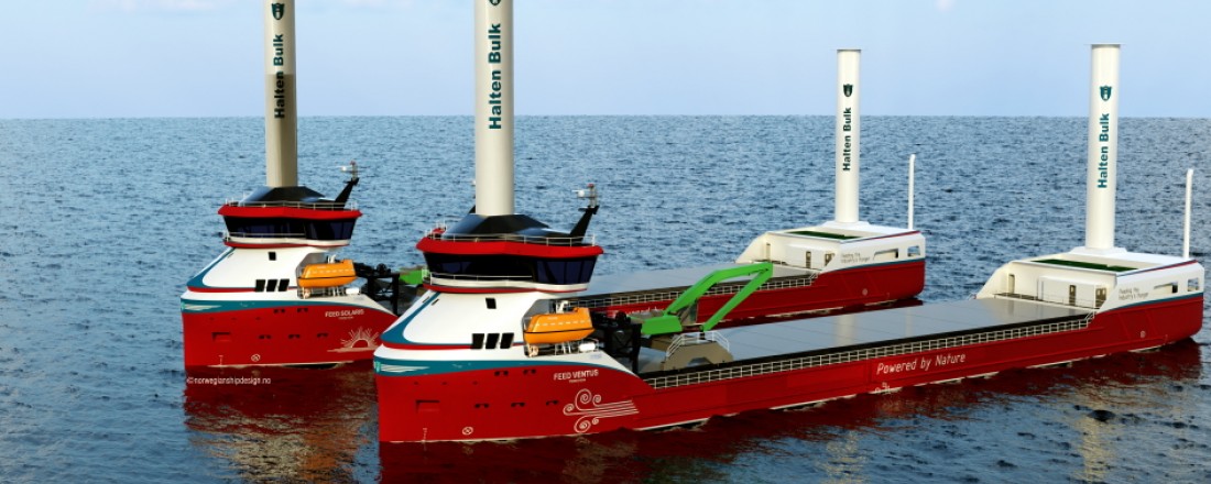 Selskapet Halten Bulk AS får 142 millioner kroner i støtte av Enova til bygging av to hydrogenskip. Ill: Halten Bulk  Illusdtrasjon: Enova.