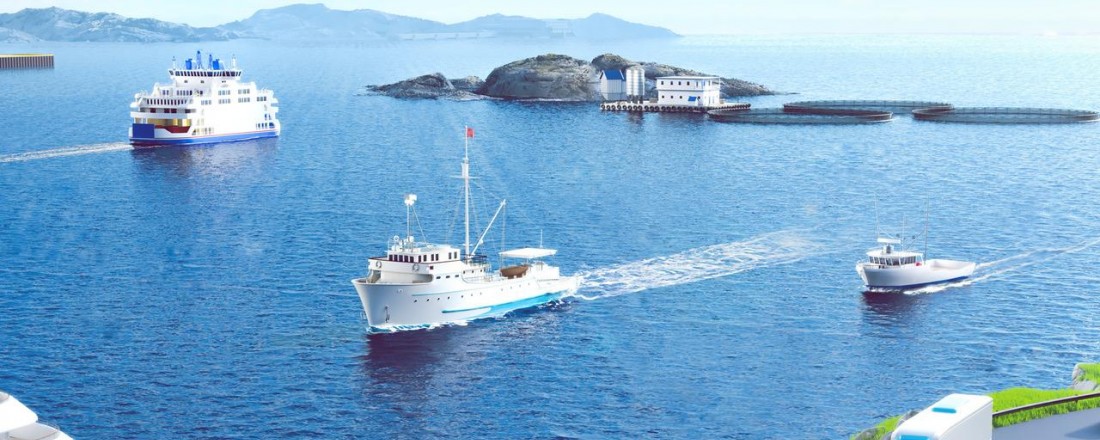 Fartøyene som får støtte fra Enova er fem nye fartøy innenfor offshore vind. Det gis også støtte til nye fiskefartøy og containerskip. Illustrasjon: Enova.