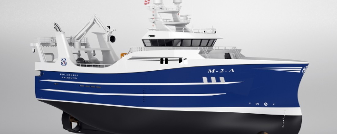 Polarbris AS er utstyrt med Brunvoll fremdrift og thruster system. Illustrasjon laget av Karstensens Skibsværft som har designet fartøyet. 
