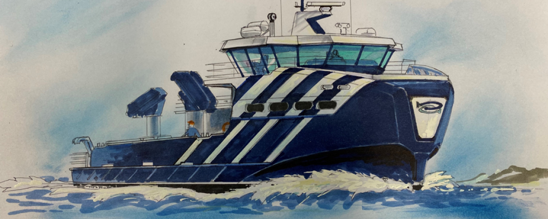 Sletta Verft skal bygge et hybrid servicefartøy for Håløy Havservice. Design/illustrasjon: Møre Maritime 