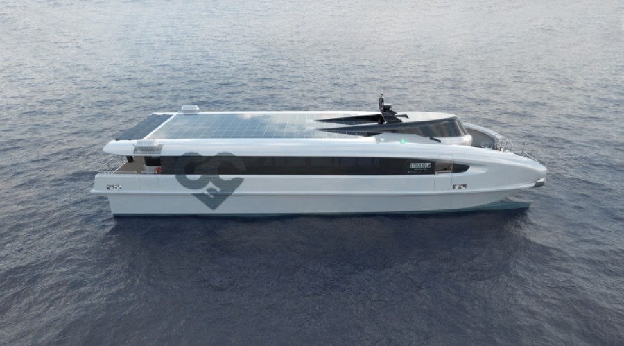The world's first emission-free high-speed catamaran with an integrated battery and hydrogen-based fuel cell system.