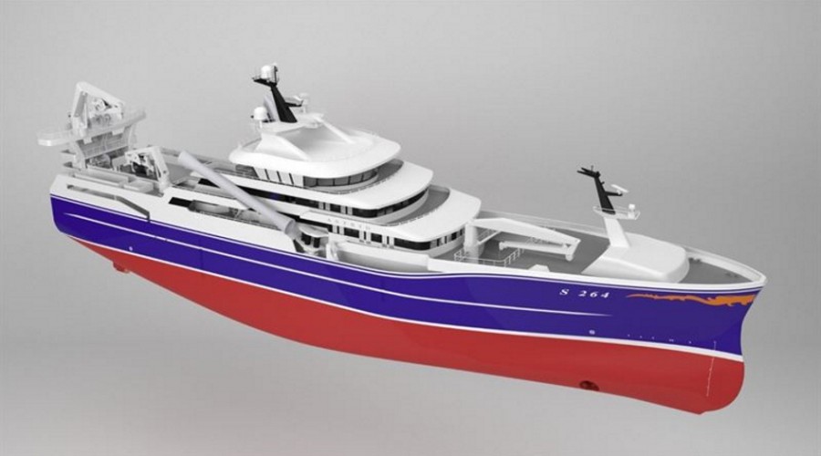 Det nye skipet får vinsjer fra Kongsberg Maritime i Brattvåg. Illustrasjon; Kongsberg Mariime.