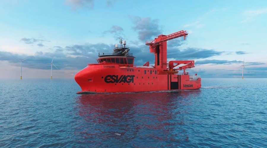 ESVAGTs nye SOV designet av HAV Design og bygges hos Cemre Shipyard. Illustrasjon: HAV Design AS