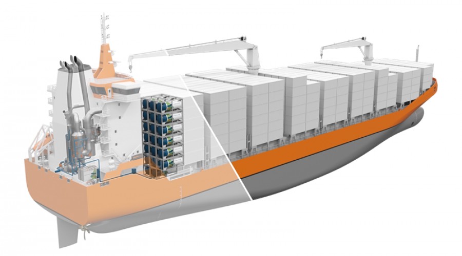 Having a CCS-Ready solution assures that the undisclosed ship owner has continued regulatory compliance for SOx emissions today and opens the door to smooth CCS system adoption in the future. Illustration: Wärtsilä