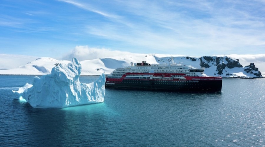 The MS Roald Amundsen, named after the legendary explorer, made her maiden voyage in 2019 and is built on Kongsberg Maritime design and technology. Photo: HX/Dan Avila.