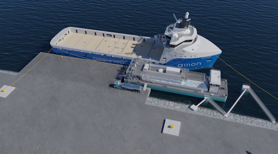 Azane Fuel Solutions is developing the world’s first ammonia bunkering terminals. Illustration: Azane Fuel Solutions