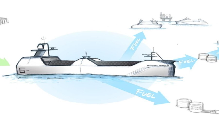 Artist’s impression of the world’s first zero-emission fuel tanker, the MS Green Ammonia, to be designed for Grieg Edge by Sembcorp Marine’s wholly-owned subsidiary LMG Marin AS. Illustration: Grieg Edge   