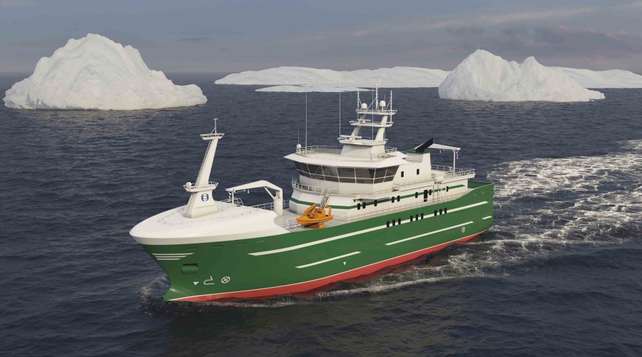 Marin Teknikk skal designe ein ny linebåt eit internasjonalt fiskeriselskap. Illustrasjon: Marin Teknikk