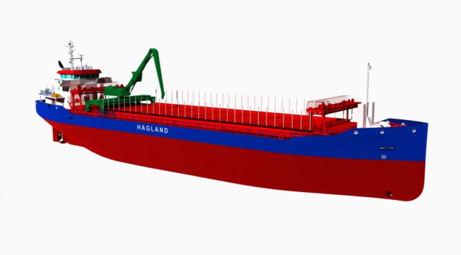 Enova bidrar med 26,8 millioner kroner for å bygge skipene. Illustrasjon: Hagland.