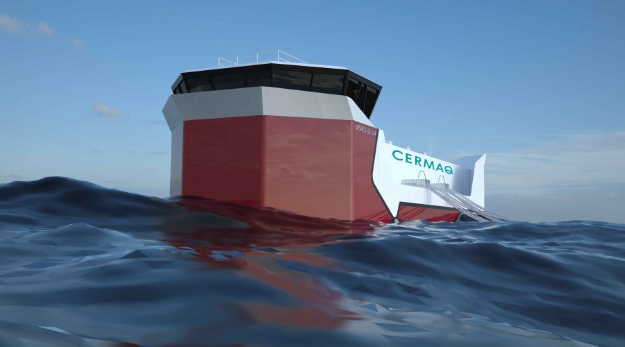 Vard Aukra bygger offshore baseflåter for havbruk til Cermaq. Illustrasjon: Vard Design